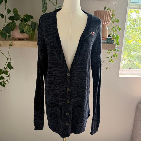 Vintage Y2K Hollister Cardigan S Navy Longline Cardigan  Academia Preppy School - Picture 2 of 7